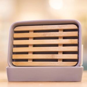 Buff City Soap Grey Porcelain and Bamboo Soap Dish